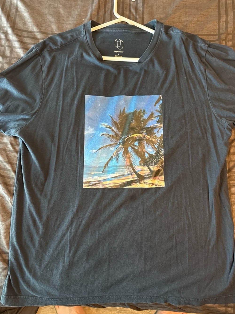 Original Use Navy Short-Sleeve Tee with Beach Palm Graphic